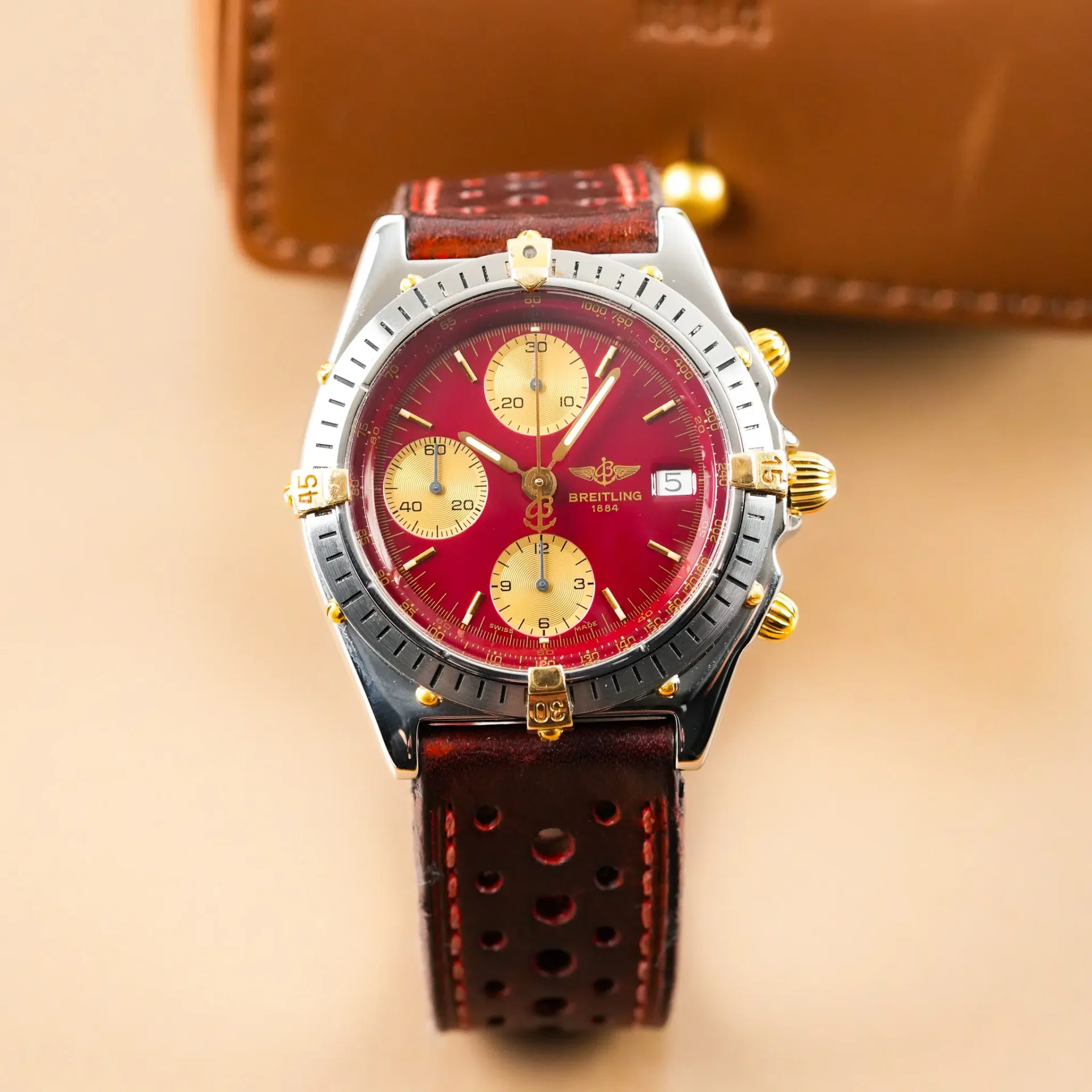 Breitling Chronomat 18k Gold Two Tone Chrono Date Red Dial B13047 - Görsel 3