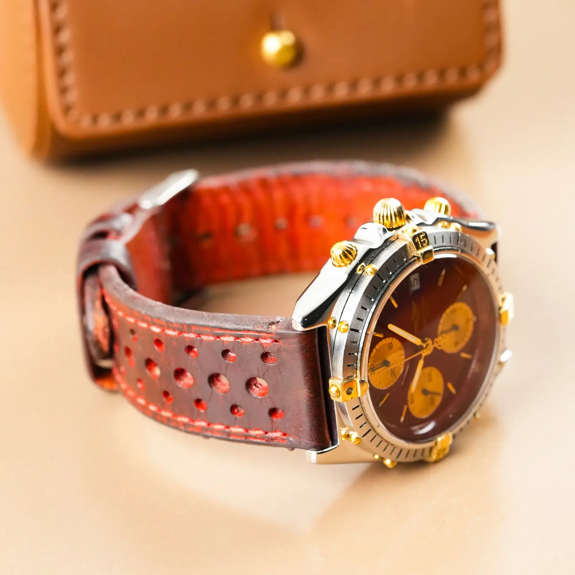 Breitling Chronomat 18k Gold Two Tone Chrono Date Red Dial B13047 - Görsel 7
