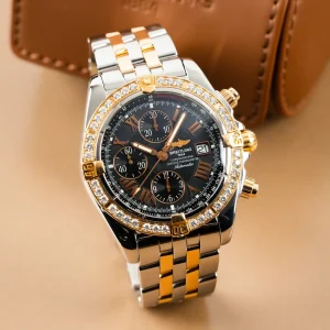 Breitling Chronomat Evolution 18k Gold Two Tone Diamond Bezel C13356