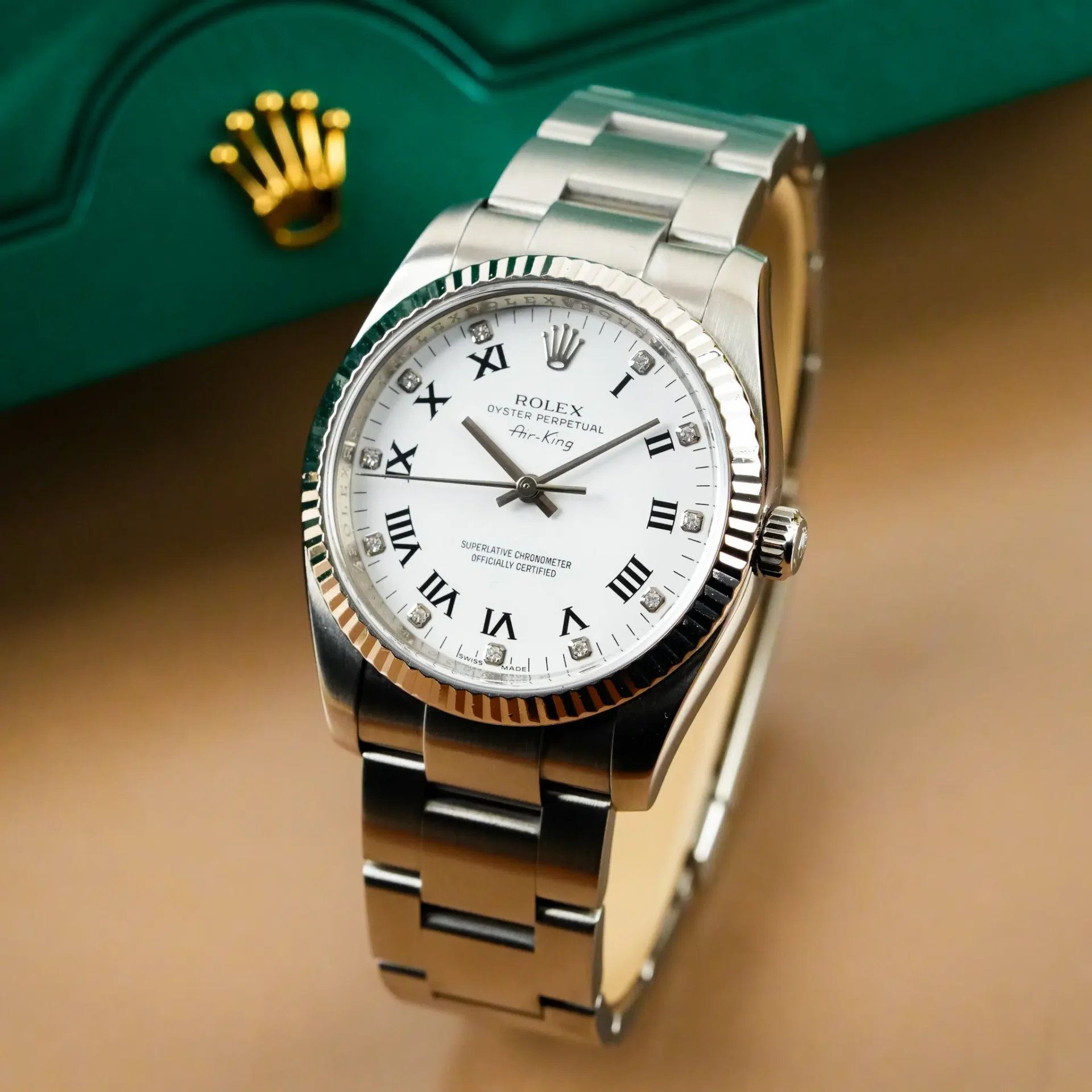 Rolex Air King White Gold Bezel Roman Diamond Dial 114234 - Görsel 2