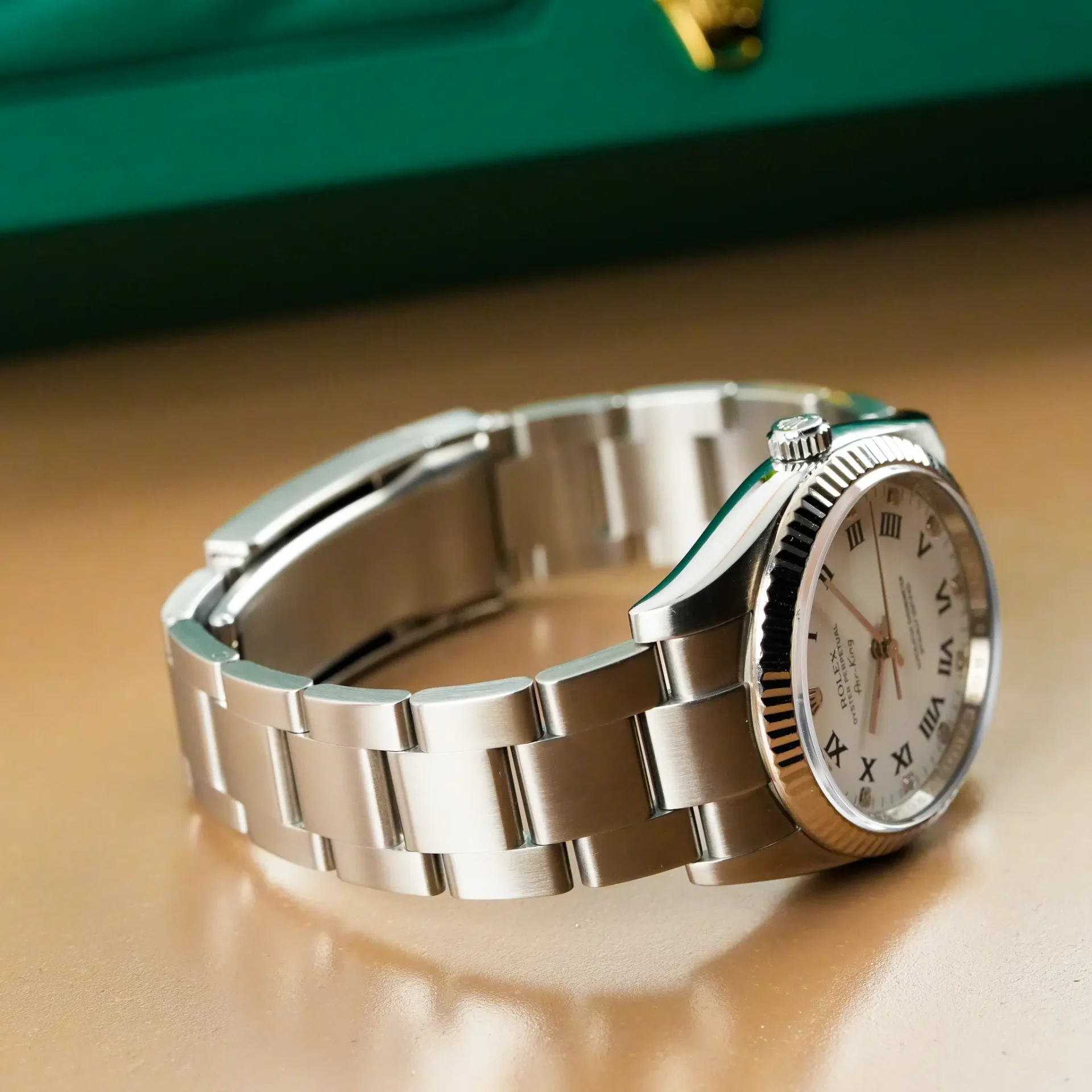 Rolex Air King White Gold Bezel Roman Diamond Dial 114234 - Görsel 7