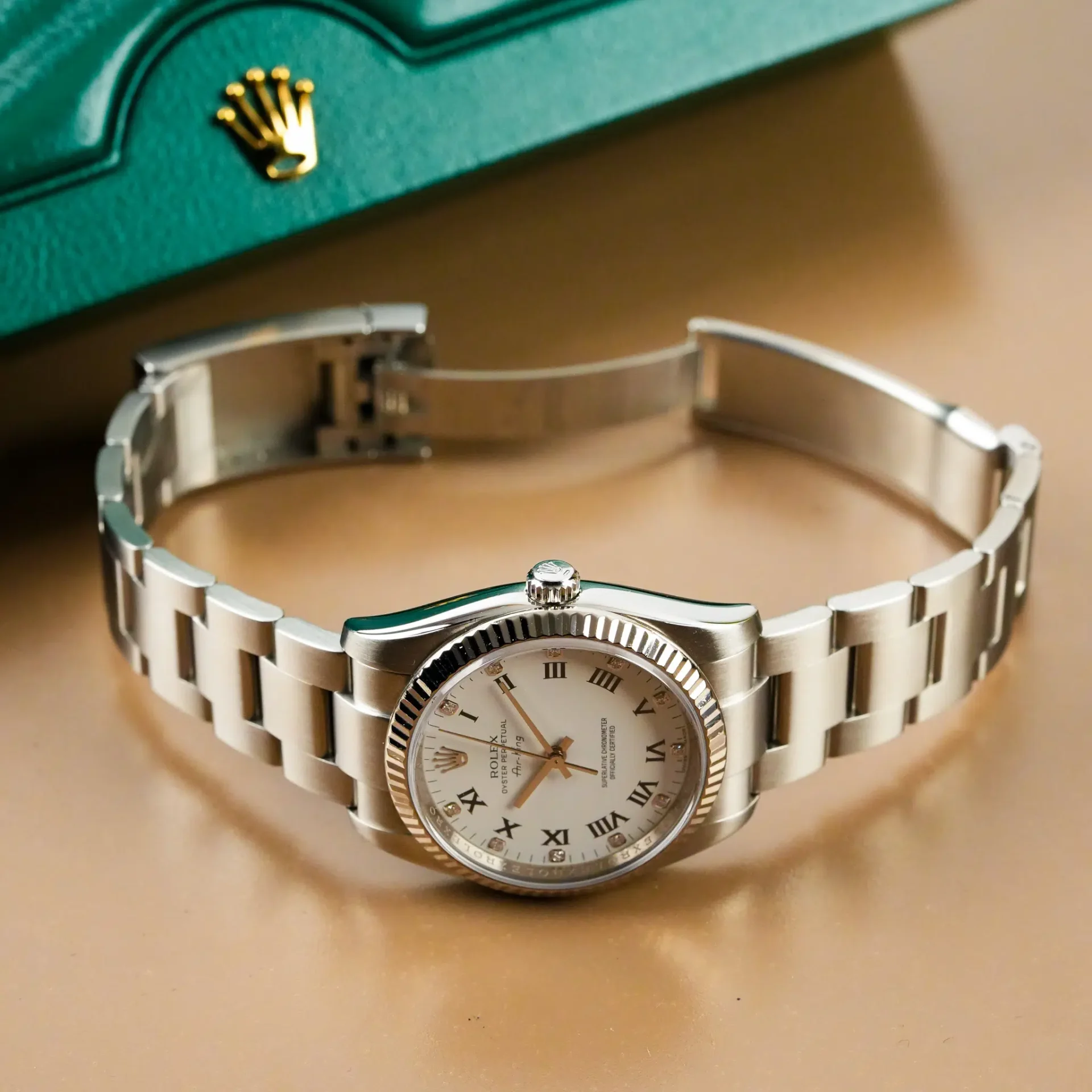 Rolex Air King White Gold Bezel Roman Diamond Dial 114234 - Görsel 10
