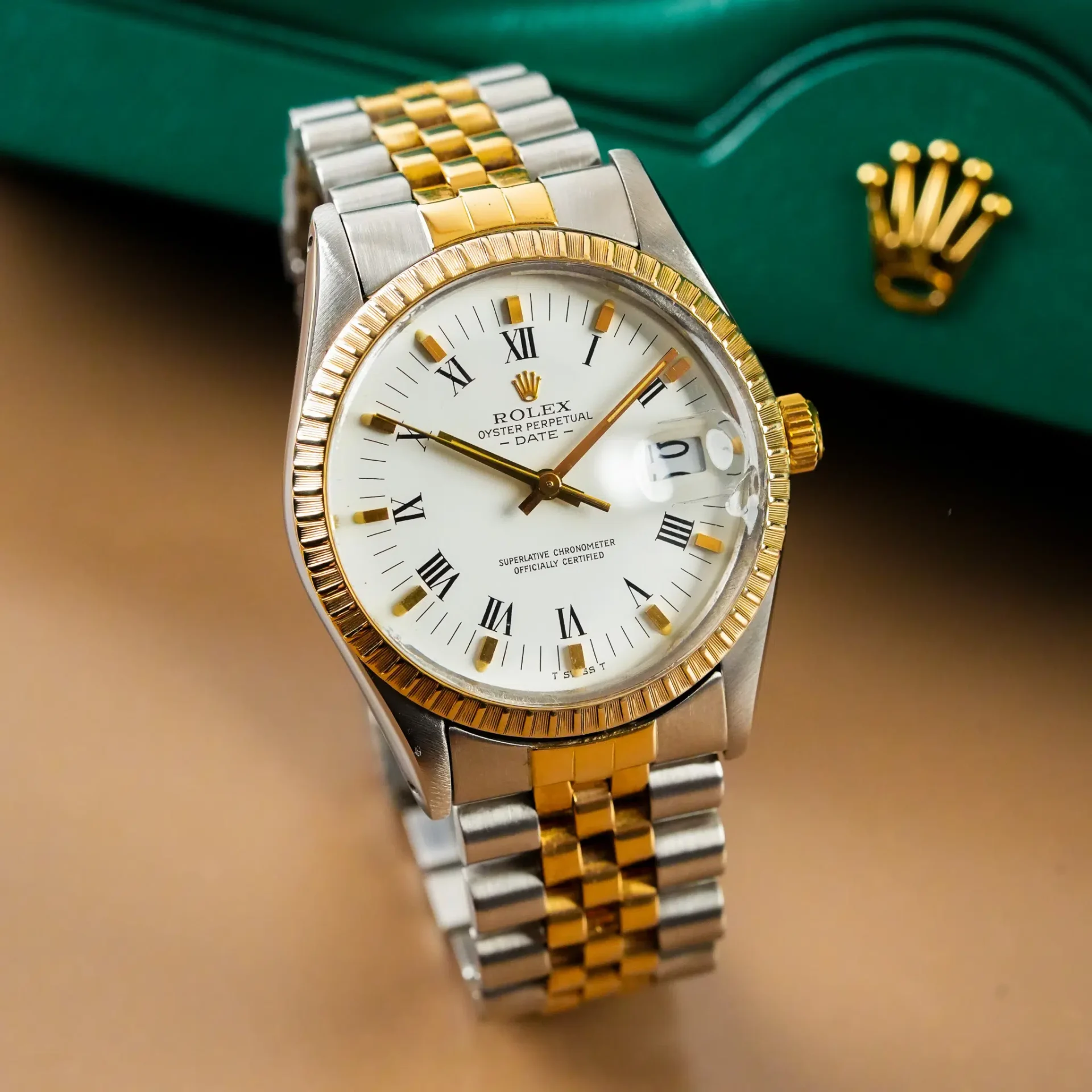 Rolex Oyster Perpetual Date Two Tone Roman Dial 15053