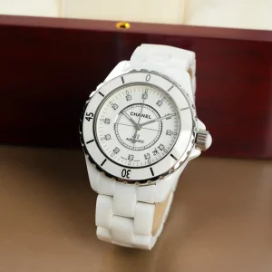 Chanel White Ceramic J12 Automatic Diamond Index H1628