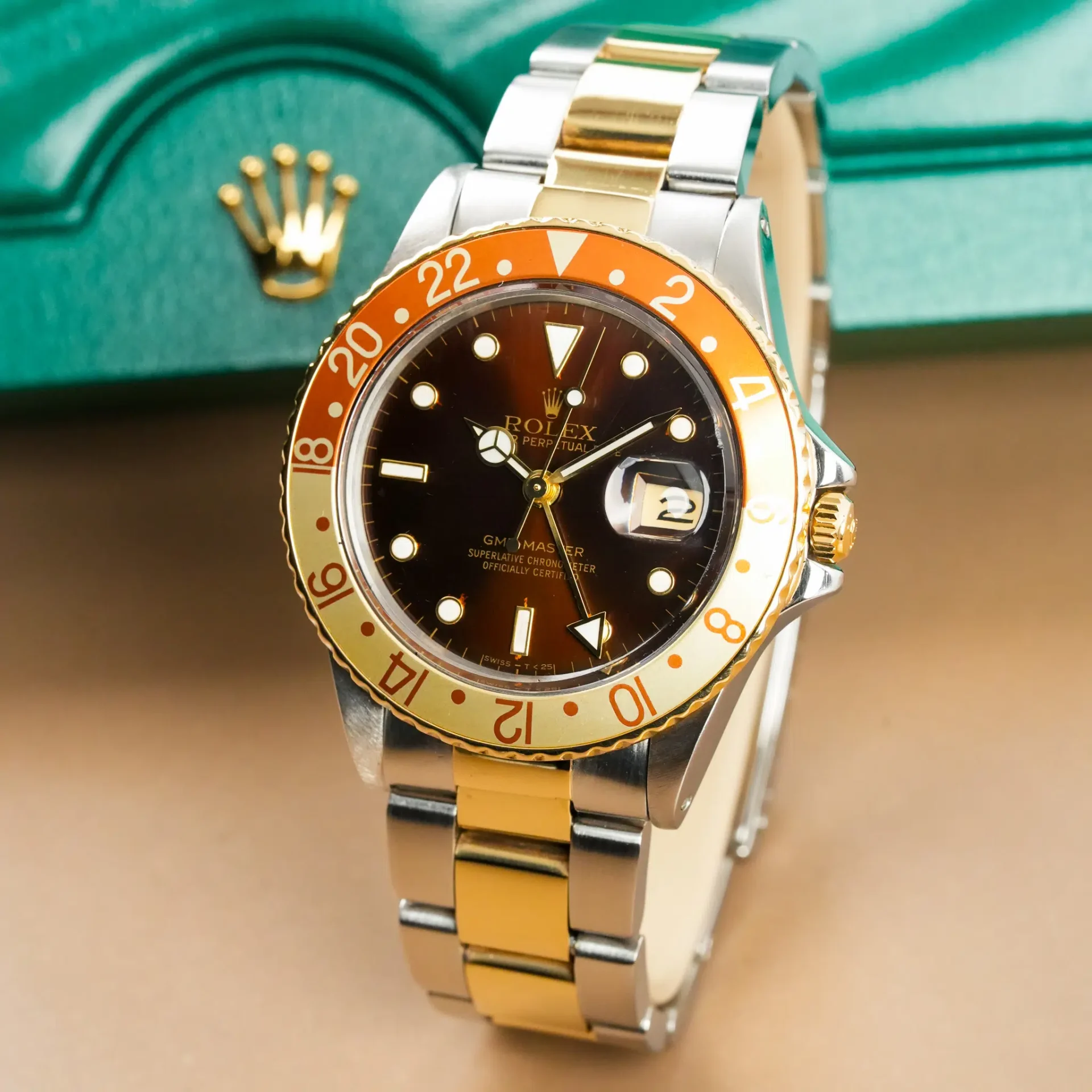 Rolex Gmt Master Root Beer Two Tone 18k Gold & Steel 16753