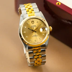 Tudor Prince Date Gold & Steel Gold Dial Diamond Index Jubilee 74033