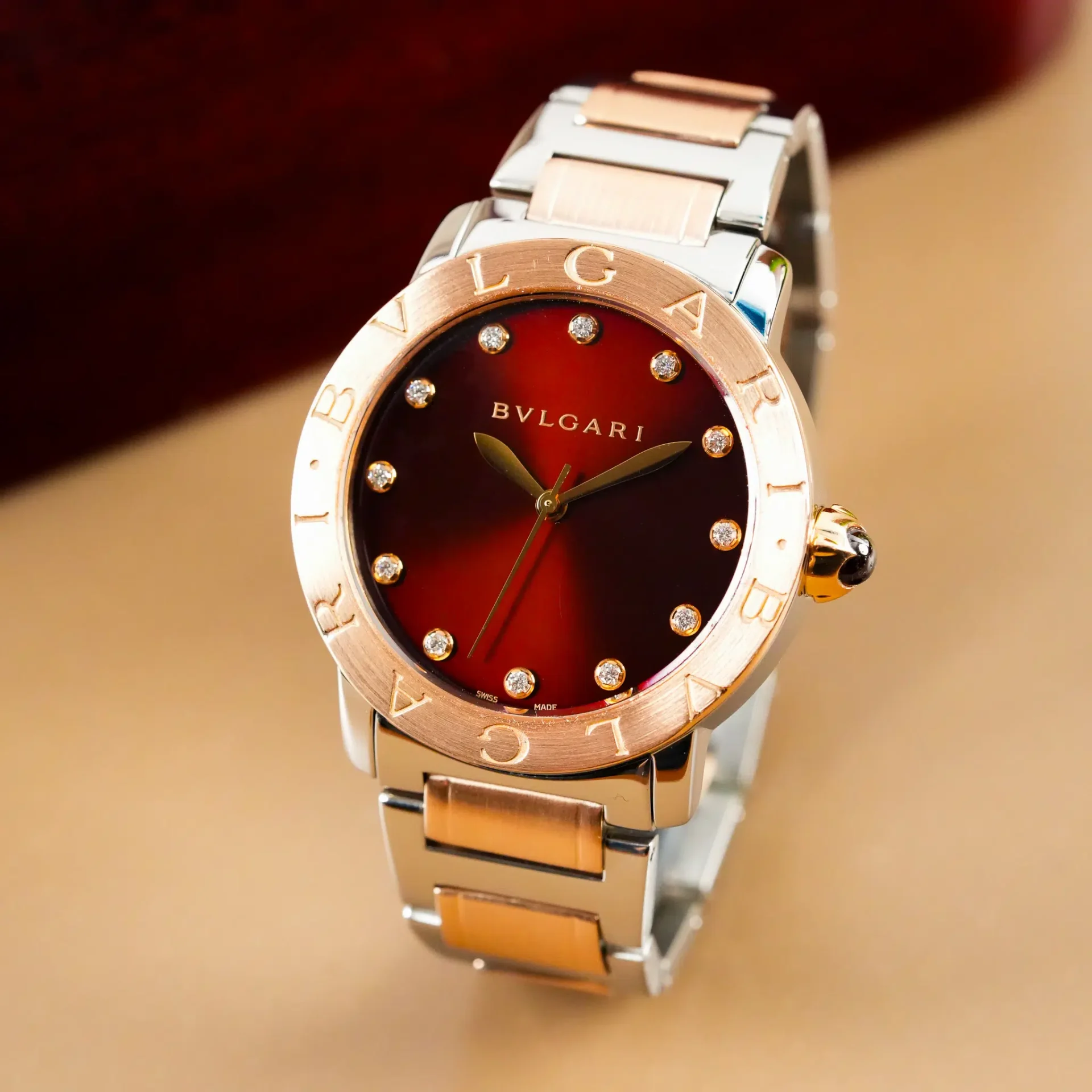 Bvlgari Bvlgari Two Tone 18K Gold Diamond Brown Dial BBL P 37 SG - Görsel 2