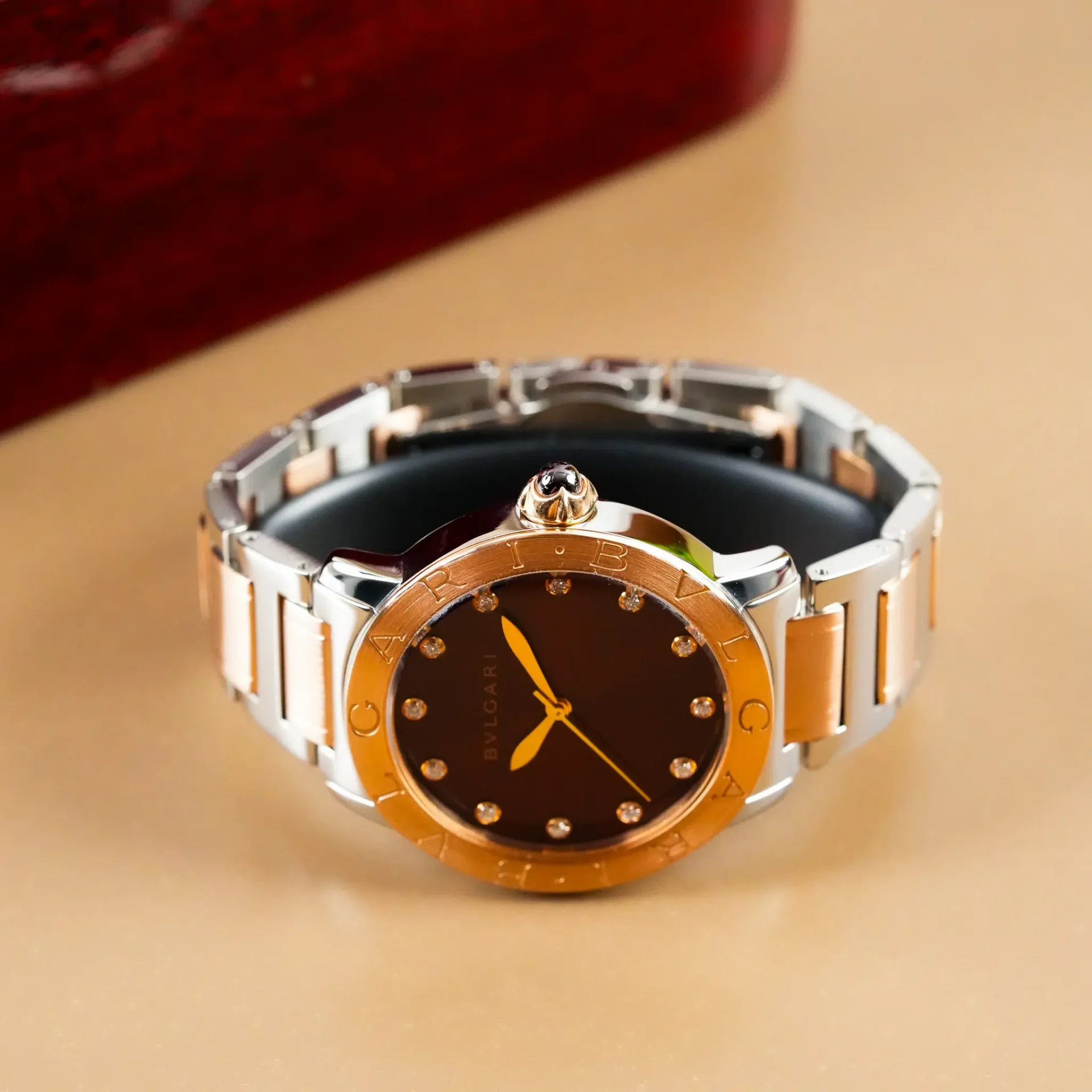 Bvlgari Bvlgari Two Tone 18K Gold Diamond Brown Dial BBL P 37 SG - Görsel 5