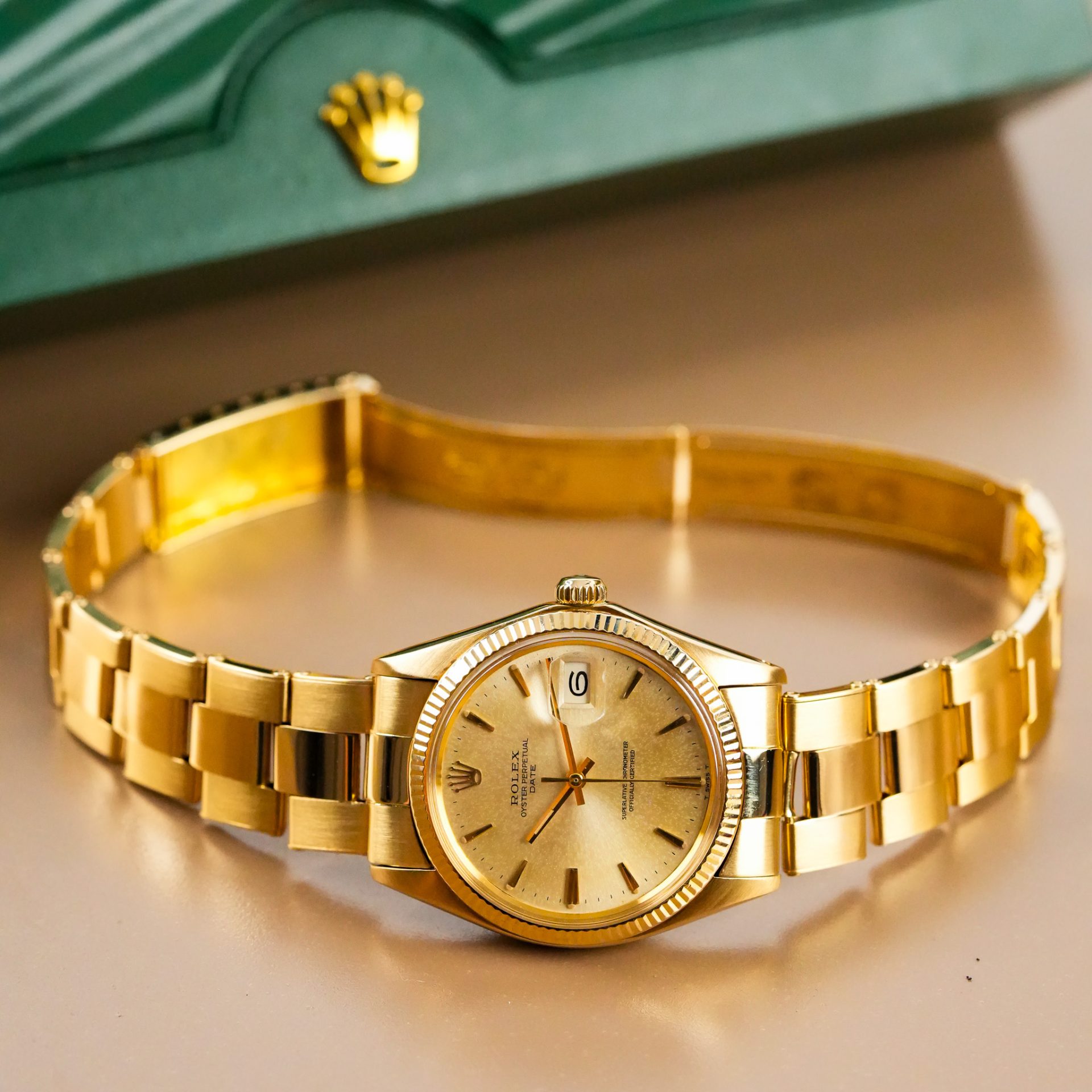 Rolex Oyster Perpetual Date 18k Yellow Gold Champagne Dial 1503 - Görsel 10