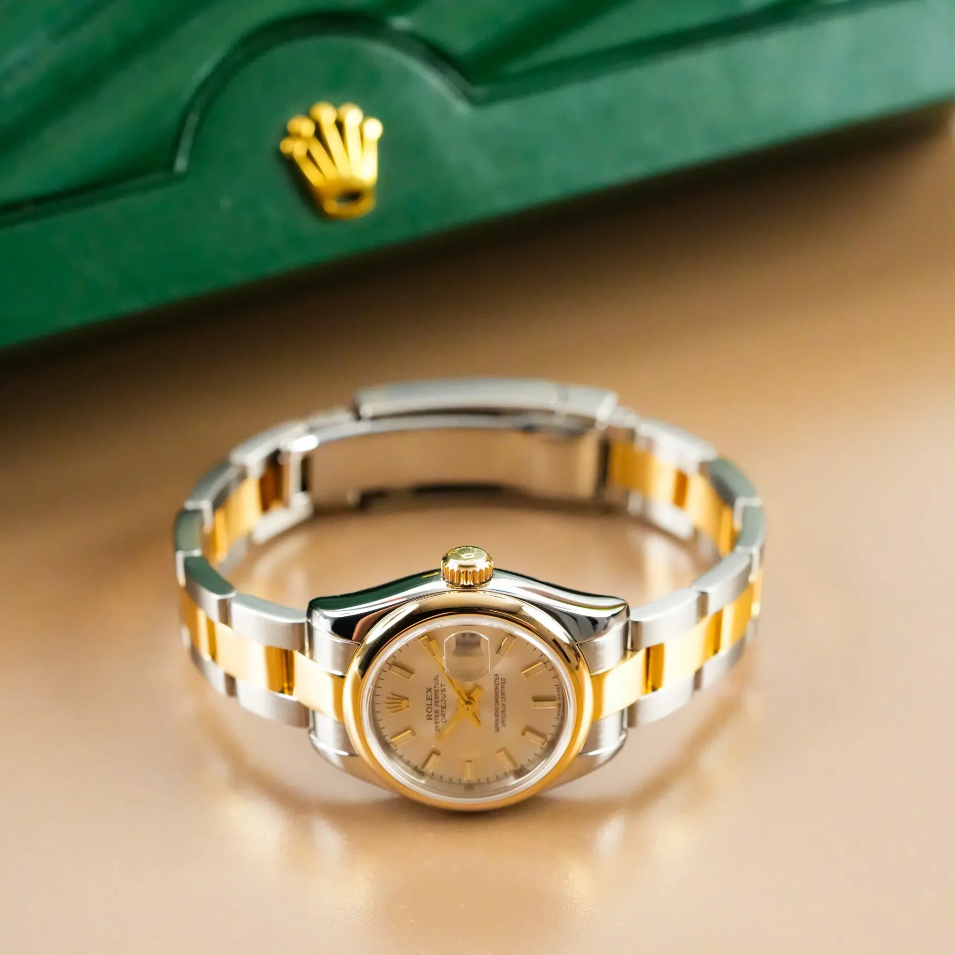 Rolex Lady Datejust 26 18k Gold Smooth Bezel Stick Dial 179163 - Görsel 5