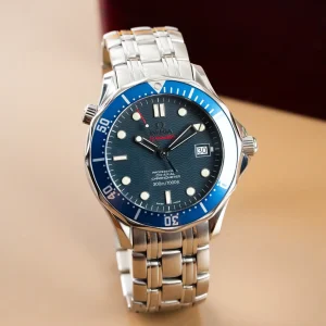 Omega Red Seamaster Professional Diver 300M Co Axial James Bond Blue Waves Dial 2220.80.00