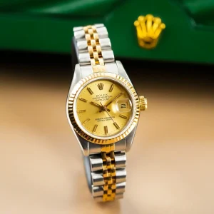 Rolex Lady Datejust 26 18k Gold Jubilee Fluted Bezel Stick Dial Sapphire 69173
