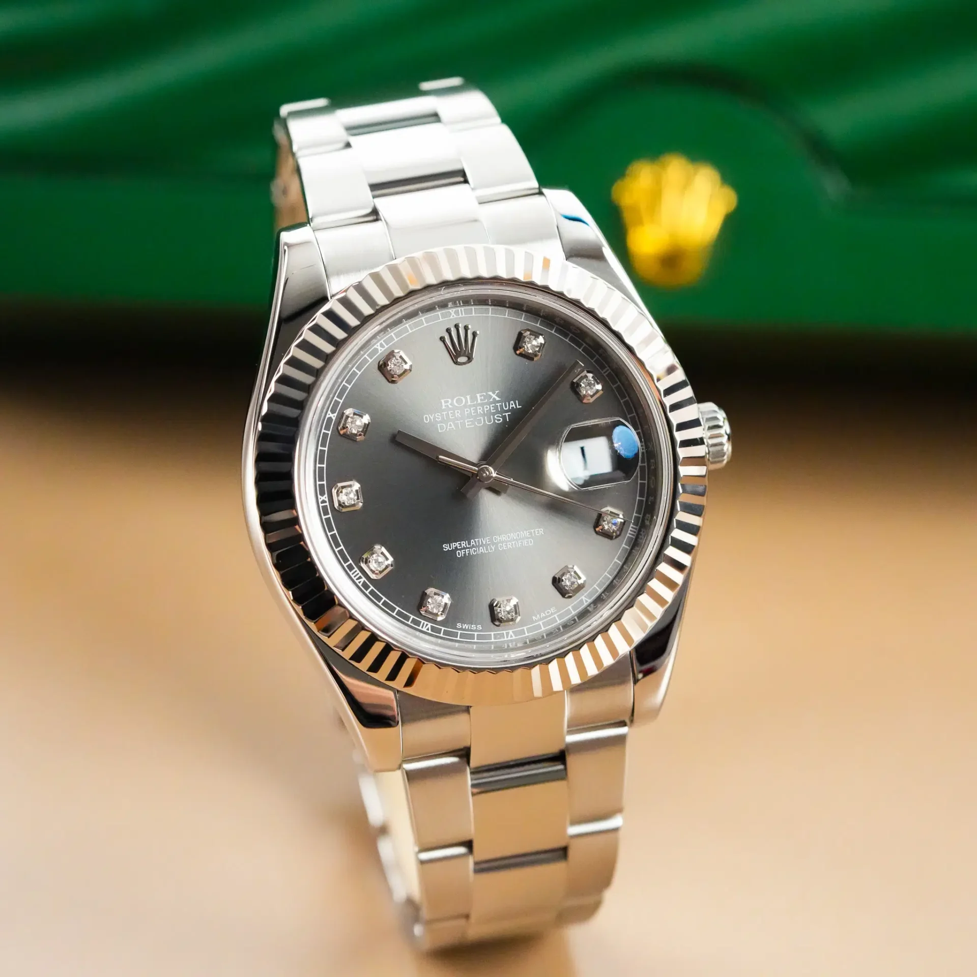 Rolex Datejust II 18k White Gold Fluted Bezel Diamond Indeks 116334